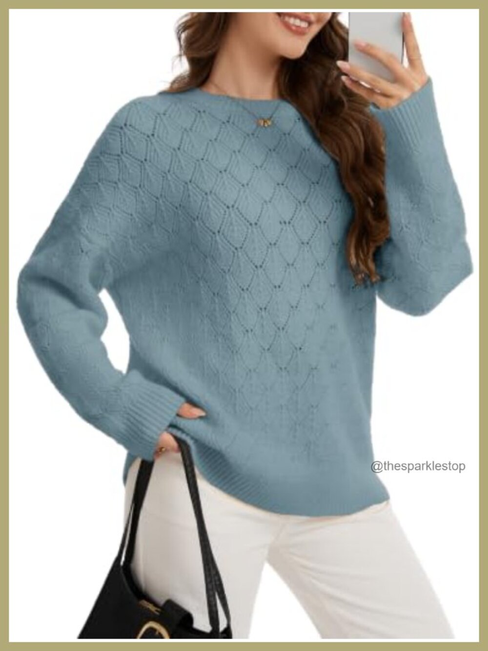 Oversized Chunky Knit Wool Blend Crewneck Sweater Pullover Women